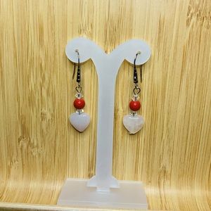 Pale Pink Hearts with red bead and Swarovski crystal